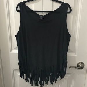 Black velvet fringe top